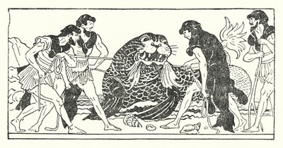 Menelaus ja hänen toverinsa yrittävät vangita merijumalan Proteuksen (litho) tekijältä Armand Joseph Bonamy