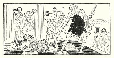 Odysseus vetää Irusta ulos salista (litho) tekijältä Armand Joseph Bonamy
