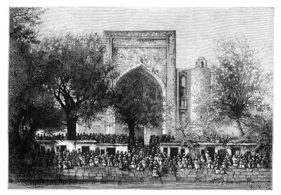 Konventti moskeijan edessä Bukharassa, Uzbekistanissa, 1895. tekijältä Armand Kohl
