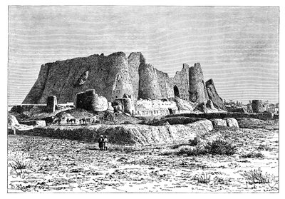 Veraminin raunioitunut linnoitus, Persia, Iran, 1895. tekijältä Armand Kohl