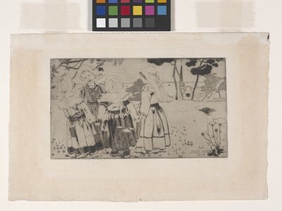 La Ronde De Pont-Aven (tanssi Pont-Avenissa) (etsaus, akvatinta ja kuivakärki) tekijältä Armand Séguin
