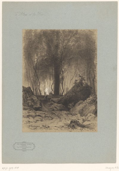 Metsänäkymä lohkareineen Kyliä ja metsiä maisemia (sarjan nimi) Le village et les bois (sarjan nimi esineellä) tekijältä Armand Theophile Cassagne