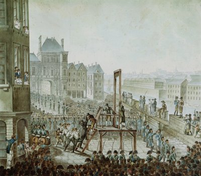 Georges Cadoudalin (1771-1804) ja hänen rikoskumppaniensa teloitus, Place de Greve, 25. kesäkuuta 1804 (wc paperilla) tekijältä Armand de Polignac