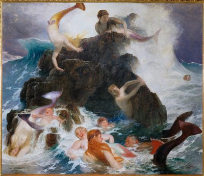 Das Spiel der Najaden - Playing nayades ... (maalaus kankaalle) tekijältä Arnold Böcklin