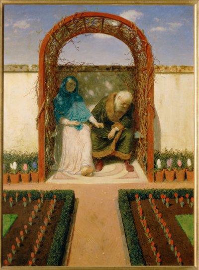In der Gartenlaube - Mökissä ... (maalaus kankaalle) tekijältä Arnold Böcklin