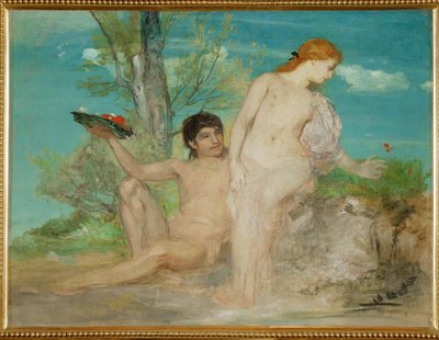 Paar vor einer Baumgruppe - Pariskunta ennen puuryhmää ... (maalaus kankaalle) tekijältä Arnold Böcklin