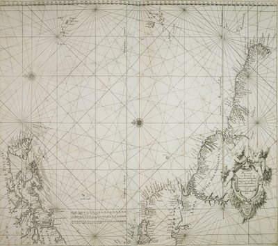 Jacob Colomin teokseen "Atlas of werelts-water-deel en des selfs zee-custen" sidottu Brasilian kartta. tekijältä Arnold Colom