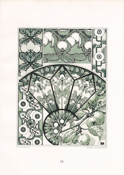 Hedelmäaiheet vihreissä sävyissä (litografia) tekijältä Arnold Lyongrün