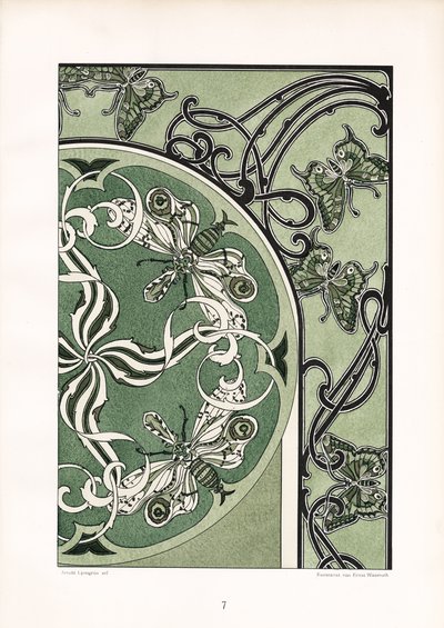 Hyönteiskuviot vihreässä koristeellisessa koostumuksessa (litografia) tekijältä Arnold Lyongrün