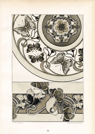 Koristeelliset perhoskuviot yksivärisessä muotoilussa (litografia). tekijältä Arnold Lyongrün