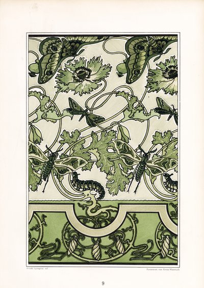 Unikko koriste, jossa on hyönteismotiiveja (litografia) tekijältä Arnold Lyongrün