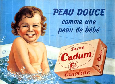 Vauva kylvyssä Cadum-saippualle 1958 (kuva) tekijältä Arsene Le Feuvre