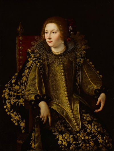 Italian: Ritratto di una donna seduta (signora Caterina Savelli) Istuvan naisen muotokuva (senora Caterina Savelli) tekijältä Artemisia Gentileschi
