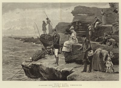 Kalastus Filey Briggistä, Yorkshire (kaiverrus) tekijältä Arthur (after) Hopkins