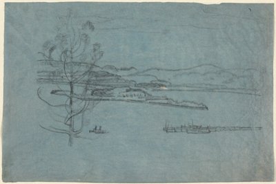 Maisema laiturilla ja kahdella veneellä tekijältä Arthur B. Davies