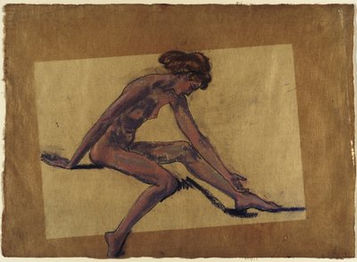 Sitzender weiblicher Akt im Profil, nach vorne gebeugt tekijältä Arthur Bowen Davies