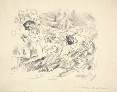 Kaksi naishahmoa maisemassa (kynä paperille) tekijältä Arthur Bowen Davies
