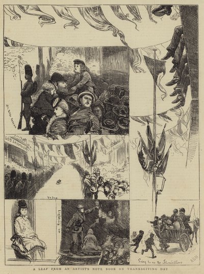 Lehti taiteilijan muistikirjasta kiitospäivänä tekijältä Arthur Boyd Houghton