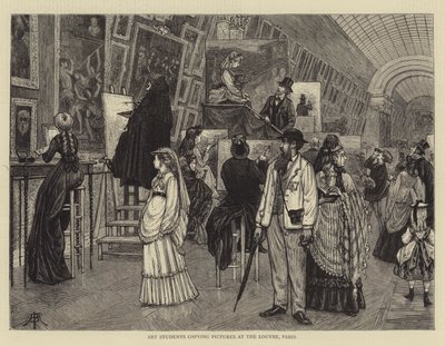 Taideopiskelijat kopioivat kuvia Louvressa, Pariisissa tekijältä Arthur Boyd Houghton