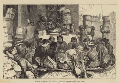 Varhain aamulla Covent Garden Marketissa, kuorimassa herneitä tekijältä Arthur Boyd Houghton