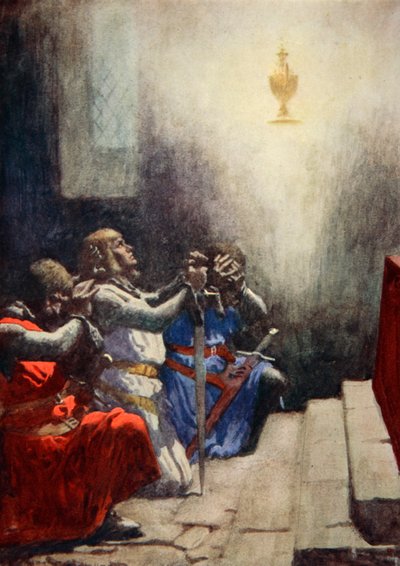 Yksin Galahad saattoi nähdä Pyhän Graalin täydellisen kauneuden, n. 1925 (väri litho) tekijältä Arthur C. (after) Michael
