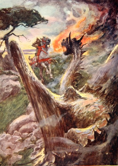 George ja lohikäärme, n. 1925 (väri litho) tekijältä Arthur C. (after) Michael