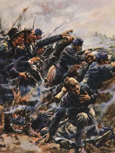 High Tide at Gettysburg, kuvitus teoksesta This Country of Ours, The Story of the United States, kirjoittaja H.E. Marshall tekijältä Arthur C. (after) Michael