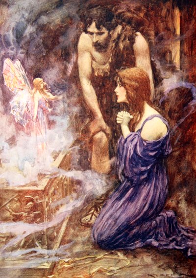 Ulos lensi kaunis keijumainen olento, jolla oli sateenkaarenväriset siivet (väri litho) tekijältä Arthur C. (after) Michael