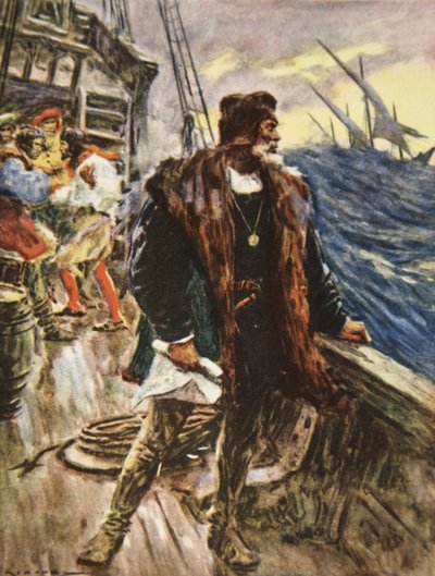 Kolumbuksen matka, kuvitus teoksesta This Country of Ours, The Story of the United States, kirjoittaja H.E. Marshall tekijältä Arthur C. (after) Michael