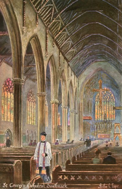 Pyhän Yrjön katedraali, Southwark, Lontoo (värilitho) tekijältä Arthur Charles (after) Payne