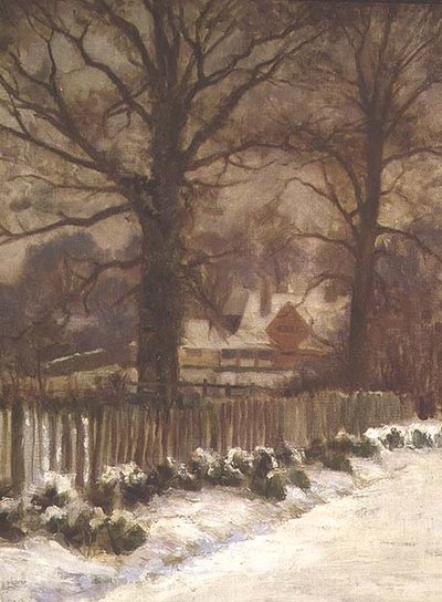 Elms in a Snowy Lane (öljy kankaalle) tekijältä Arthur Claude Cooke