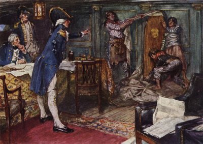 Nelson asettaa kapteeni Hallowellin hänelle esittämän arkun hyttinsä laipiota vasten tekijältä Arthur David McCormick