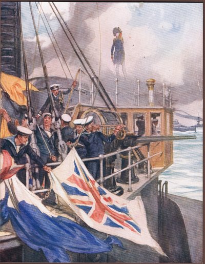 Pieni amiraali, kuvitus Henry Newboltin (1862-1938) "Draken rumpusta ja muista merenlauluista" (värilito) tekijältä Arthur David McCormick