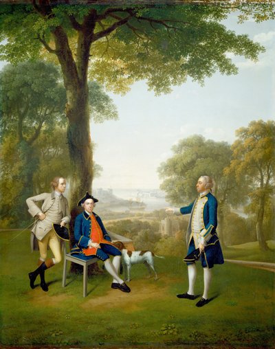 Arthur Holdsworth keskustelee Thomas Taylorin ja kapteeni Stancomben kanssa River Dartissa, 1757. tekijältä Arthur Devis
