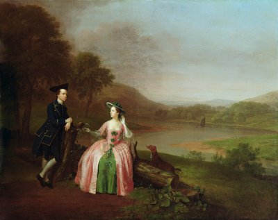 Sir George ja Lady Strickland Boynton Hallin pihapiirissä Bridlingtonin lähellä, Yorkshiressä. tekijältä Arthur Devis