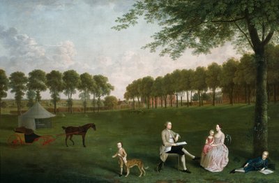 Sir John Shaw ja hänen perheensä puistossa Eltham Lodgessa, Kentissä, 1761. tekijältä Arthur Devis