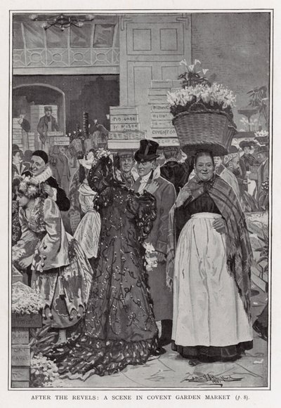 Juhlien jälkeen - kohtaus Covent Garden Marketissa tekijältä Arthur Herbert Buckland