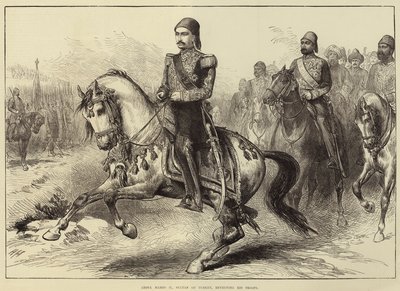 Turkin sulttaani Abdul Hamid II tarkastelee joukkojaan. tekijältä Arthur Hopkins
