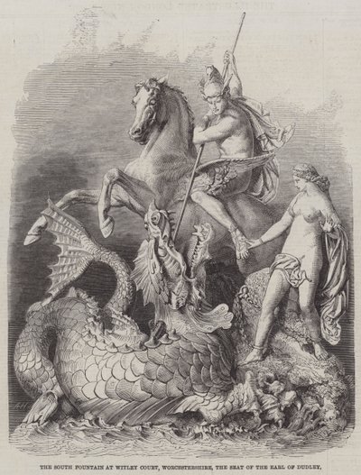 Eteläinen suihkulähde Witley Courtissa, Worcestershiressä, Dudleyn jaarlin kotipaikka tekijältä Arthur Hopkins
