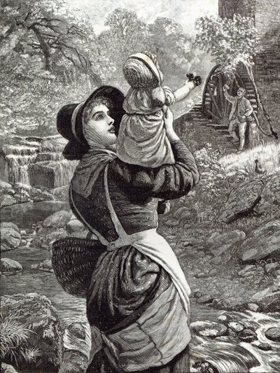 Kotiin torilta, Leisure Hourista, vuodelta 1888 tekijältä Arthur Hughes