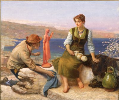 Potterin kosiskelu, noin 1886. tekijältä Arthur Hughes