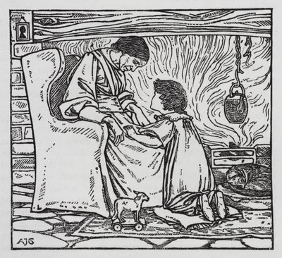 Hans Christian Andersen: Tyttö, joka tallasi leipää (litho) tekijältä Arthur Joseph Gaskin