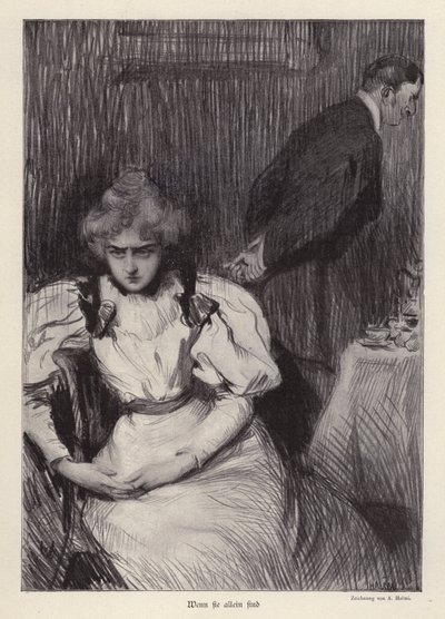 Kun hän on yksin (litho) tekijältä Arthur Lajos Halmi