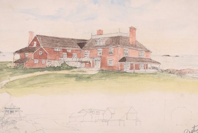 Puutalo lähellä vettä ehkä varhainen idea Cliffsiin, Manchesteriin, Mass..., noin. 1879. tekijältä Arthur Little