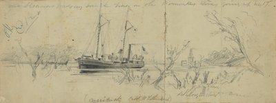 USS Currituck ja hinaaja Seth Low Pamunkey-joella, 1862. tekijältä Arthur Lumley