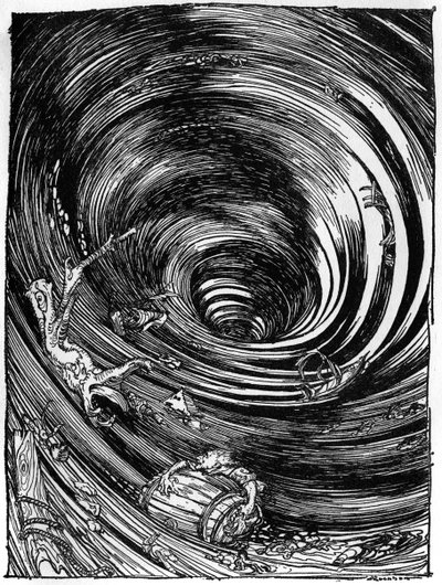 Edgar Allan Poen laskeutuminen pyörteeseen tekijältä Arthur Rackham
