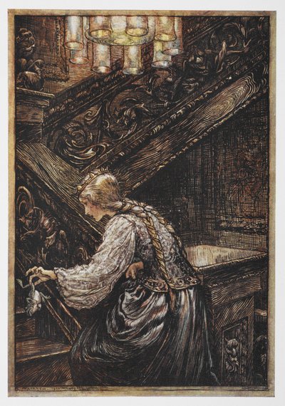Sammakkoprinssiä kantava prinsessa. tekijältä Arthur Rackham