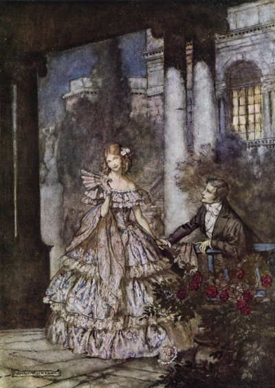 Mainos Colgaten Cashmere Bouquet -saippualle, joka voitti New Yorkin Art Directors Clubin palkinnon vuoden 1924 mainostaidenäyttelyssä tekijältä Arthur Rackham