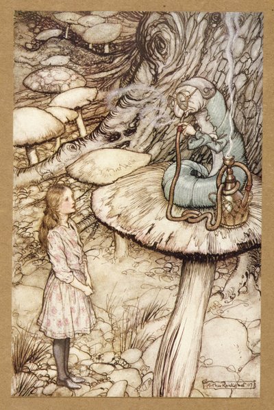 Neuvoja toukalta, Liisa seikkailuista ihmemaassa, Lewis Carroll, pub.1907 tekijältä Arthur Rackham
