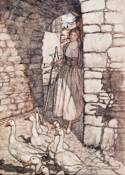 Valitettavasti! Rakas Falada, siellä sinä roikut .. , Grimmin veljesten saduista, kustantamo. 1909 tekijältä Arthur Rackham